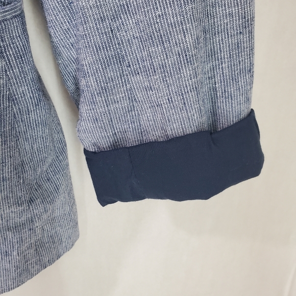 Women's Linen Blazer Blue and White Striped Open Front Seersucker Beachy SZ L - Picture 11 of 12